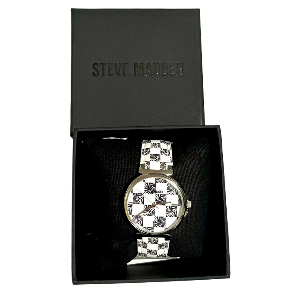 NWT Steve Madden logo checker watch silver hardware